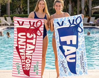 Personalized School Banner School Spirit Beach Towel, College Pennant Beach Towel, High School Graduation Gift, University Graduation Gift
