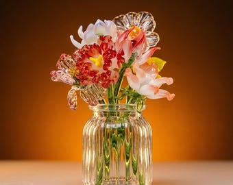 Glass Birth Month Flower Gift For Mom, Handblown Keepsake, Flower Bouquet, Birthday Gift, Mothers Day Gift for Mom or Grandma, Gift for Her