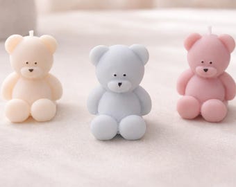 Vela de osito de peluche de cera de soja vertida a mano / Regalo para baby shower
