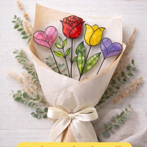 Floral Stained Glass Pattern Bundle | Floral Suncatcher Templates | Tulip Rose Heart Designs | DIY Glass Art | Digital Download