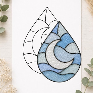 Moon Stained Glass Pattern PDF | Crescent Moon Suncatcher | Vidriera Luna Tiffany | DIY Glass Art Digital Download