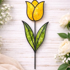 Tulip Stained Glass Pattern PDF, Flower Plant Stake Suncatcher Template, Printable Floral Glass Pattern, DIY Garden Decor, Instant Download