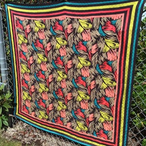 Super Large Anne Klein II Nineties Scarf; Square Jacquard Silk with Rolled Hem; No Tag; In Very Good Condition and Bursting With Colors