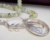 Green Garnet Necklace with Silver Pendant - Unique leaf pendant doubles as a clasp