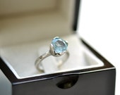 Silver Engagement Ring with Blue Topaz and Fancy Champagne Diamonds - something blue, handmade