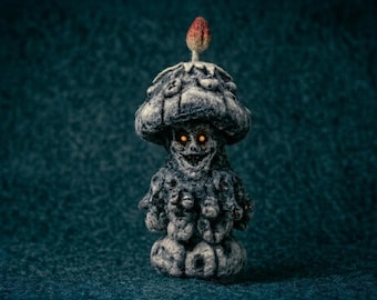 Spooky Needle Felted Mushroom Horror Doll, Evil Glowing Eyes, Goth Dark Art Decor, Creepy Fungi Figurine, Halloween Soft Sculpture