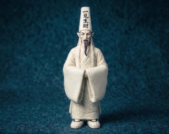 Figura de Bai Wu Chang hecha de fieltro con aguja, muñeco de arte de fantasmas de la mitología china, deidad del inframundo espeluznante y adorable, decoración macabra de impermanencia blanca