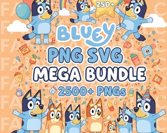 2500+ Blue Dog PNG.SVG Bundle + BONUS Font! Blue Dog Bingo Clipart Bundle Set Original Designs for Birthday Diy Crafts Coloring Printing