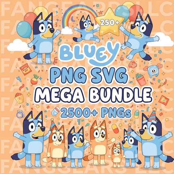 2500+ Blue Dog PNG.SVG Bundle + BONUS Font! Blue Dog Bingo Clipart Bundle Set Original Designs for Birthday Diy Crafts Coloring Printing