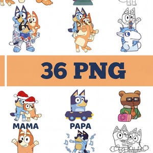 100+ Bluey PNG SVG Bundle + BONUS Font, Bluey Dog Bingo Clipart Bundle Set Original Designs for Birthday Day Crafts Coloring Printing. image 2