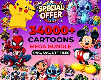 34000+ Funny Cartoon Mega Bundle, Cartoons Clipart, Sublimation Design, Cartoon png, Retro Png Files, Cartoon Characters, T Shirts Design..