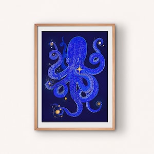 Art print: orgin of the cosmos / Fine art / illustration print / 50x70, 40x50, 30x40 cm / myths / giant octopus