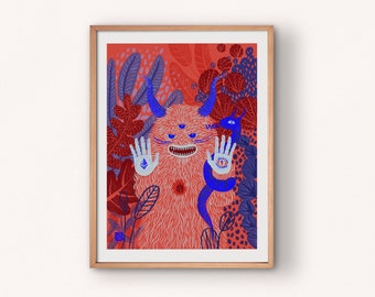 Art print: Three eyed demon / Fine art / illustration print / 50x70, 40x50, 30x40 cm /