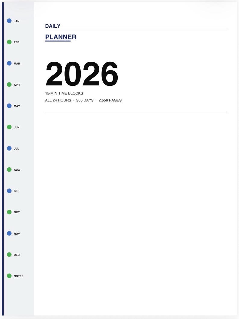 2026 Daily Planner for Remarkable Paper Pro: Hyperlinked, 15-min Blocks ...