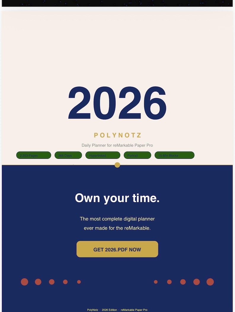 2026 Daily Planner for Remarkable Paper Pro: Hyperlinked, 15-min Blocks ...