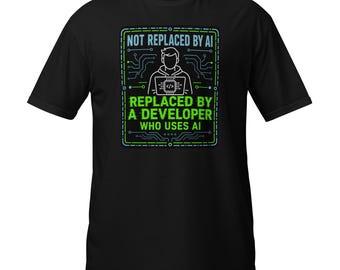 Not Replaced By AI T-Shirt | Funny Programmer AI Gift | Developer Who Uses AI Unisex Tee | Software Engineer Present