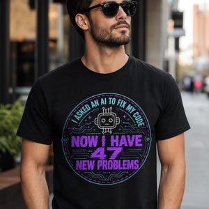 T-shirt « Problèmes de codage IA » | Cadeau humoristique pour programmeur | T-shirt unisexe « Vibe Coder Humour » | Cadeau pour développeur logiciel