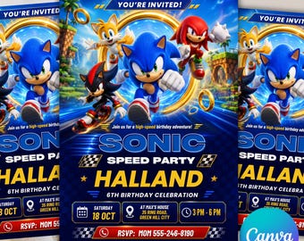 Sonic Birthday Invitation For Kids Party, Sonic The Hedgehog Boys Party Invite, Editable Sonic 3 Girls Birthday, Invite Instant Download