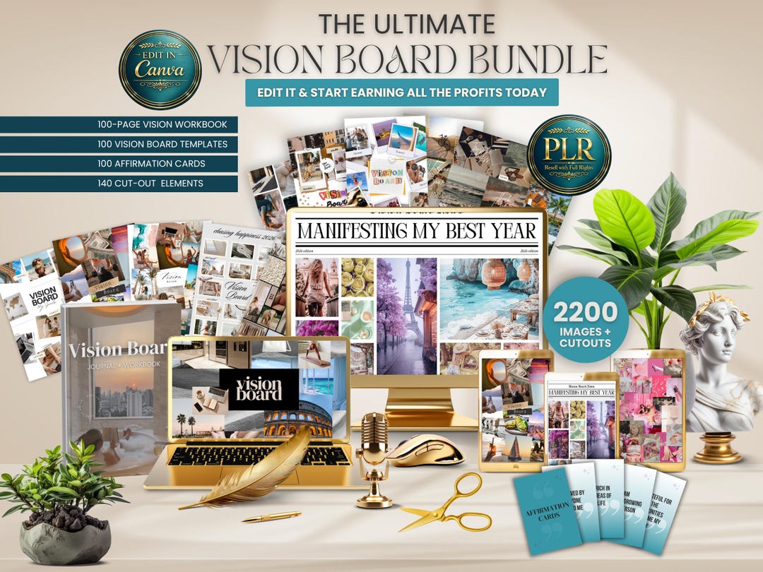 PLR 2026 Vision Board Bundle, Canva Templates, DFY Workbook ...