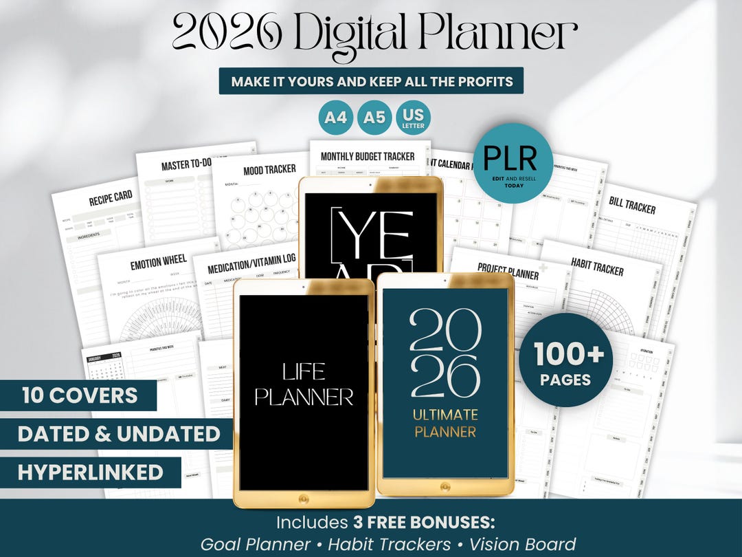 2026 Digital Planner Bundle PLR, Hyperlinked Canva Template A4 A5 US ...
