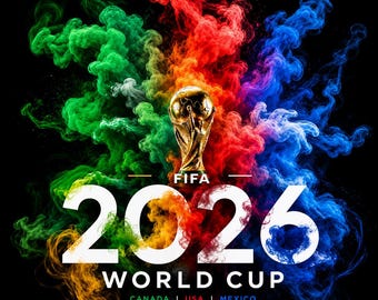 Diseño de camiseta con efecto de humo para el Mundial 2026 en formato PNG, gráfico para aficionados al fútbol, ilustración colorida para torneos de fútbol, descarga digital.