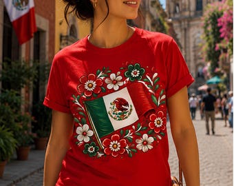 Bandera de México PNG, Diseño floral de la bandera mexicana, Orgullo mexicano PNG, Gráfico para camiseta del Cinco de Mayo, Descarga digital de la herencia mexicana