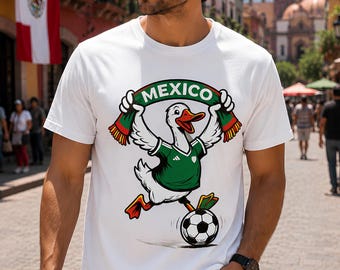 Ganso de fútbol mexicano png, Fanático divertido del fútbol mexicano png, Diseño de camiseta de ganso de fútbol de dibujos animados, Descarga digital de fútbol png