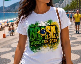 Camiseta de fútbol de Brasil para el Mundial 2026 png, Diseño de camiseta para aficionados al fútbol de Brasil, Descarga digital para amantes del fútbol, Sublimación de fútbol de Brasil png