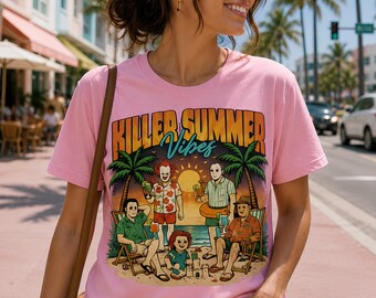 Killer Summer Vibes png, Horror Movie Vacation Shirt, Funny Slasher Beach Design, Halloween Summer Sublimation png Download