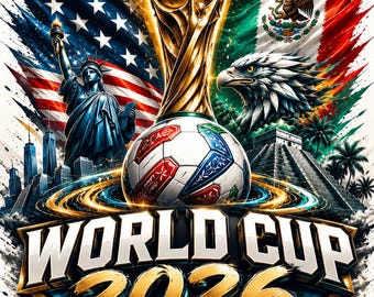 World Cup 2026 Soccer Championship Graphic, USA Canada Mexico Football (Digital Download)