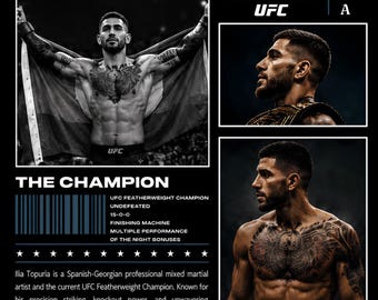 Ilia Topuria Poster PNG, UFC Champion Wall Art, MMA Fighter Print, Topuria Fan Gift, Combat Sports Artwork, Instant Download