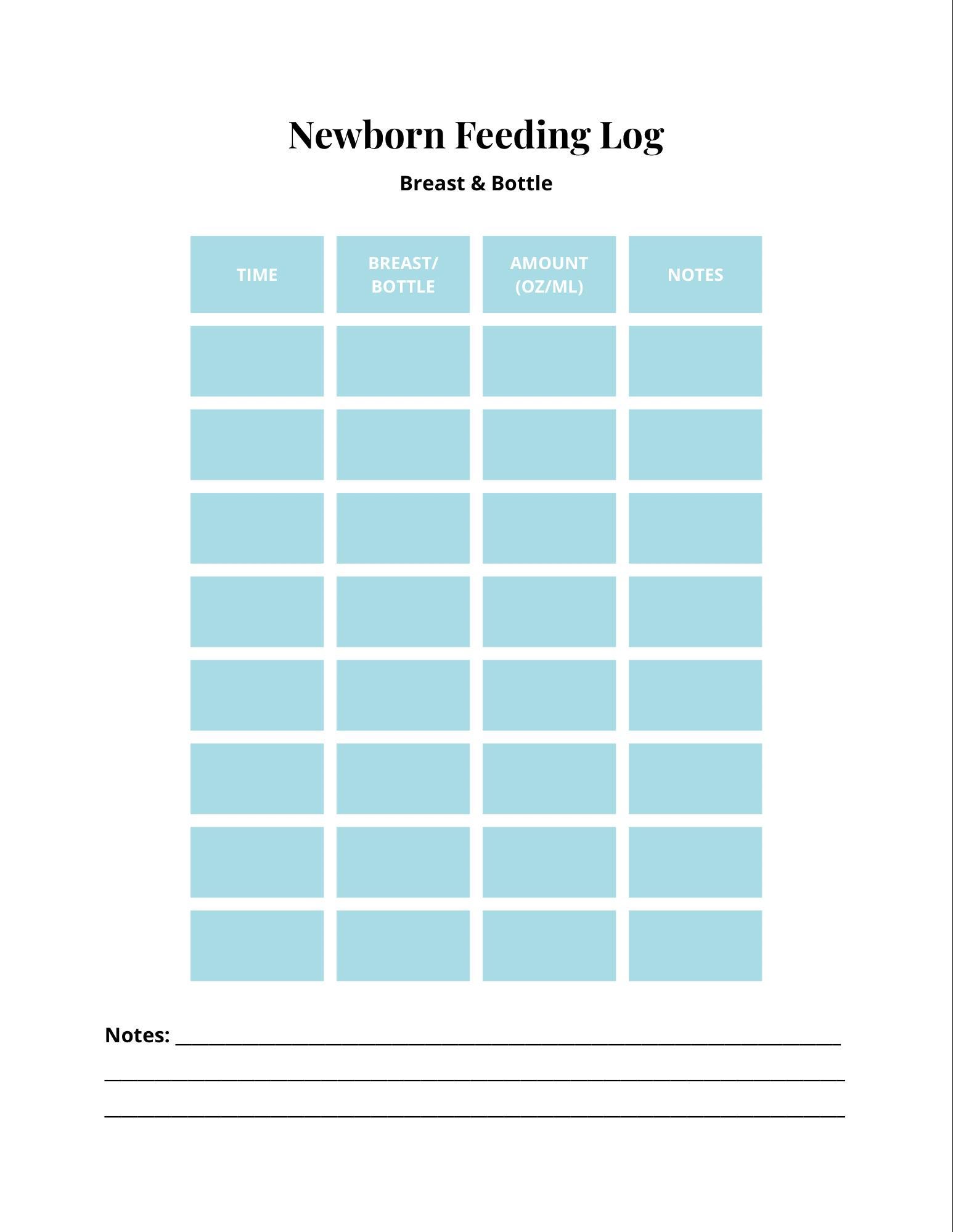 BLUE Combo Feeding Log Printable | Breast & Bottle Feeding Tracker ...
