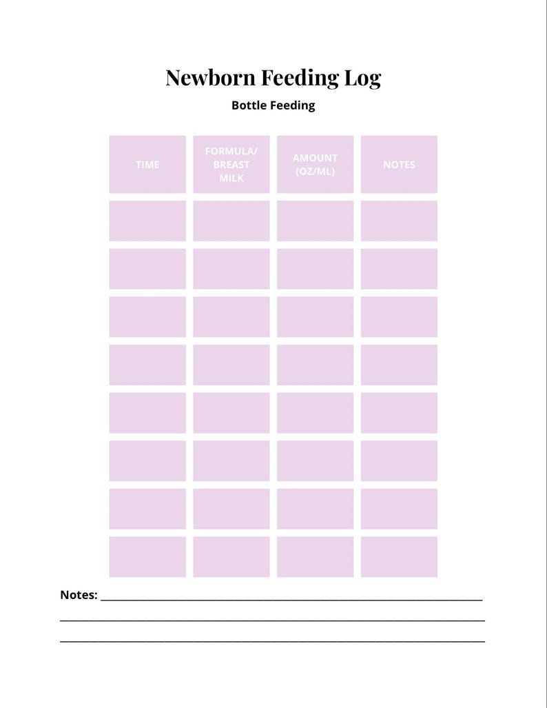 PINK Bottle Feeding Log Printable | Baby Feeding Tracker | Formula or ...