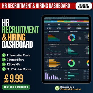 Recruitment Dashboard Excel Template | Hiring Pipeline and KPI Tracker | Interview Candidate and Offer Tracker | HR Recruiting Dashboard