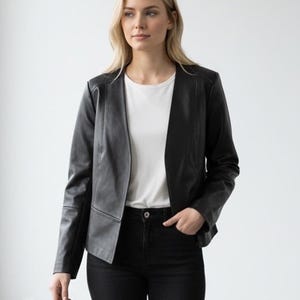 DKNY Faux Leather Blazer Chic Outerwear Jacket Sleek Lines Size 8