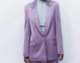 LAVENDEL LILA Fliederfarbener Blazer mit Satin-Effekt