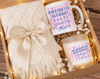 Cadeauset verpleegkundige pensioen, geschenkdoos verpleegkundige, pensioen deken mok kaars set, RN afscheidscadeau, grappig pensioen verpleegkundige pensioen aanwezig