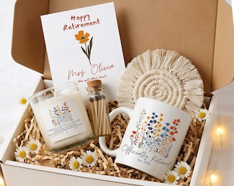 Set de regalo personalizado para la jubilación de una mujer, cesta de felicitación, paquete de despedida, regalo de agradecimiento, regalo de agradecimiento para mujeres.