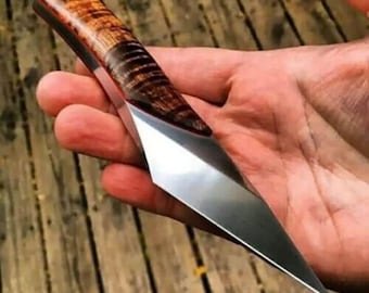 Cuchillo Kiridashi de acero D2, hecho a mano, para caza, con funda. Regalo para él. USA Knives.