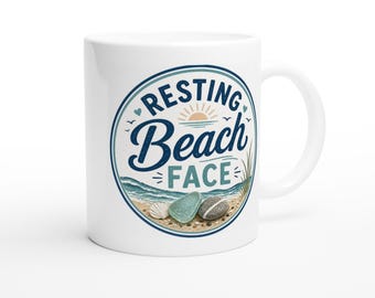 Resting Beach Face Ceramic Mug | Sea Glass Beachcomber Coffee Cup