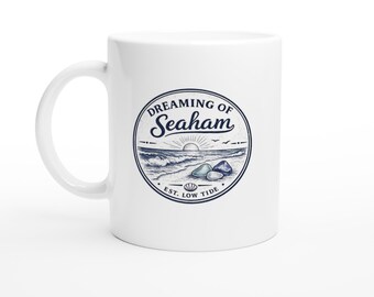 Träumen von Seaham Keramikbecher, Beachcomber Kaffeetasse, Küstenküche Dekor