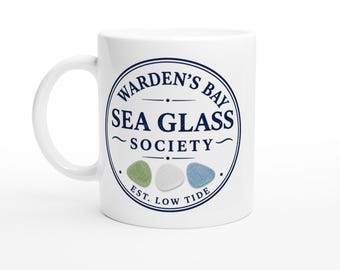 Warden's Bay Sea Glass Society Mug - Leysdown Kent Souvenir - Coastal Beach Lover Ceramic Coffee Cup - Unique Seaside Gift for Beachcomber