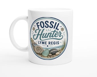 Fossil Hunter Mug – Lyme Regis Sea Glass, Paleontology Gift (11oz Ceramic)
