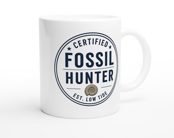 Certified Fossil Hunter Mug - Funny Paleontology Gift for Geologists & Dinosaur Lovers - 11oz Ceramic Coffee Cup, Dishwasher Safe