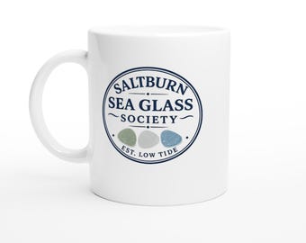 Saltburn by the Sea Mug, Saltburn Sea Glass Society Ceramic Cup, Coastal Decor Gift, Beach Lover Coffee Mug, UK Seaside Souvenir