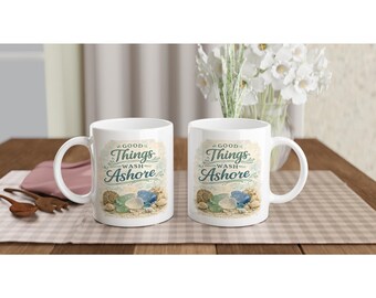 Good Things Wash Ashore Mug, Sea Glass Inspired Ceramic Coffee Cup, Beachy Home Decor, Coastal Aesthetic Gift, Personalized Sea Theme Mug