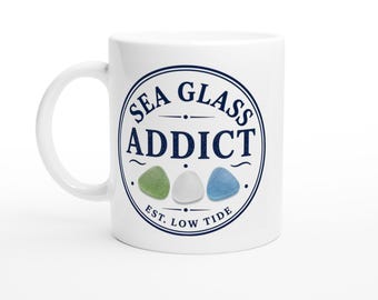 Mug « Accro au verre de mer » | Cadeau pour chasseur de verre de mer | Mug « Collectionneur de trésors sur la plage » | Cadeau pour collectionneur de verre de mer | Amoureux des marées basses