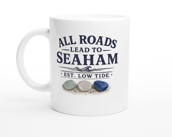 Seaham Seeglasbecher, Küstenstrand-Liebhaber-Kaffeetasse, Keramik-Souvenir