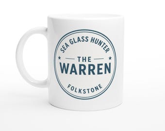 Sea Glass Hunter Mug - "The Warren" Folkestone Kent - White Ceramic Coffee Cup - Unique Beachcomber Gift
