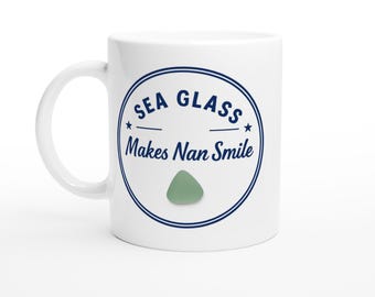 Personalised Sea Glass Mug Custom Name Gift Sea Glass Hunting Makes Name Smile Beach Lover Gift Coastal Mug Gift for Mum Nan
